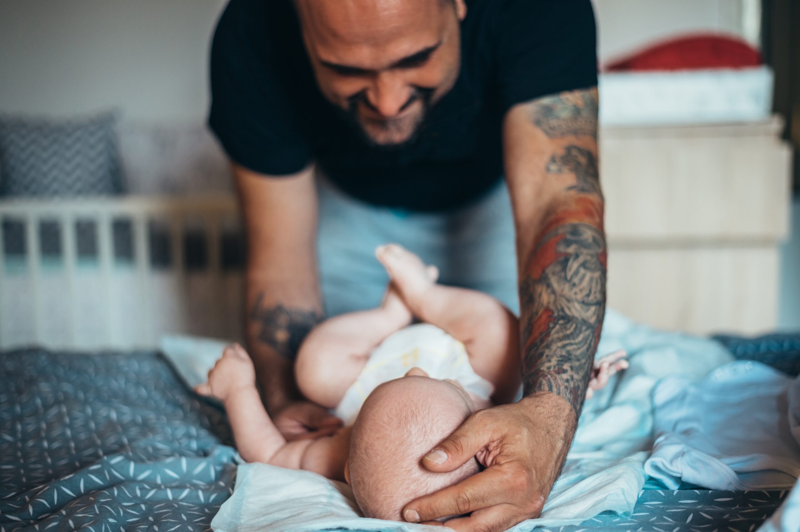 Father caring for newborn